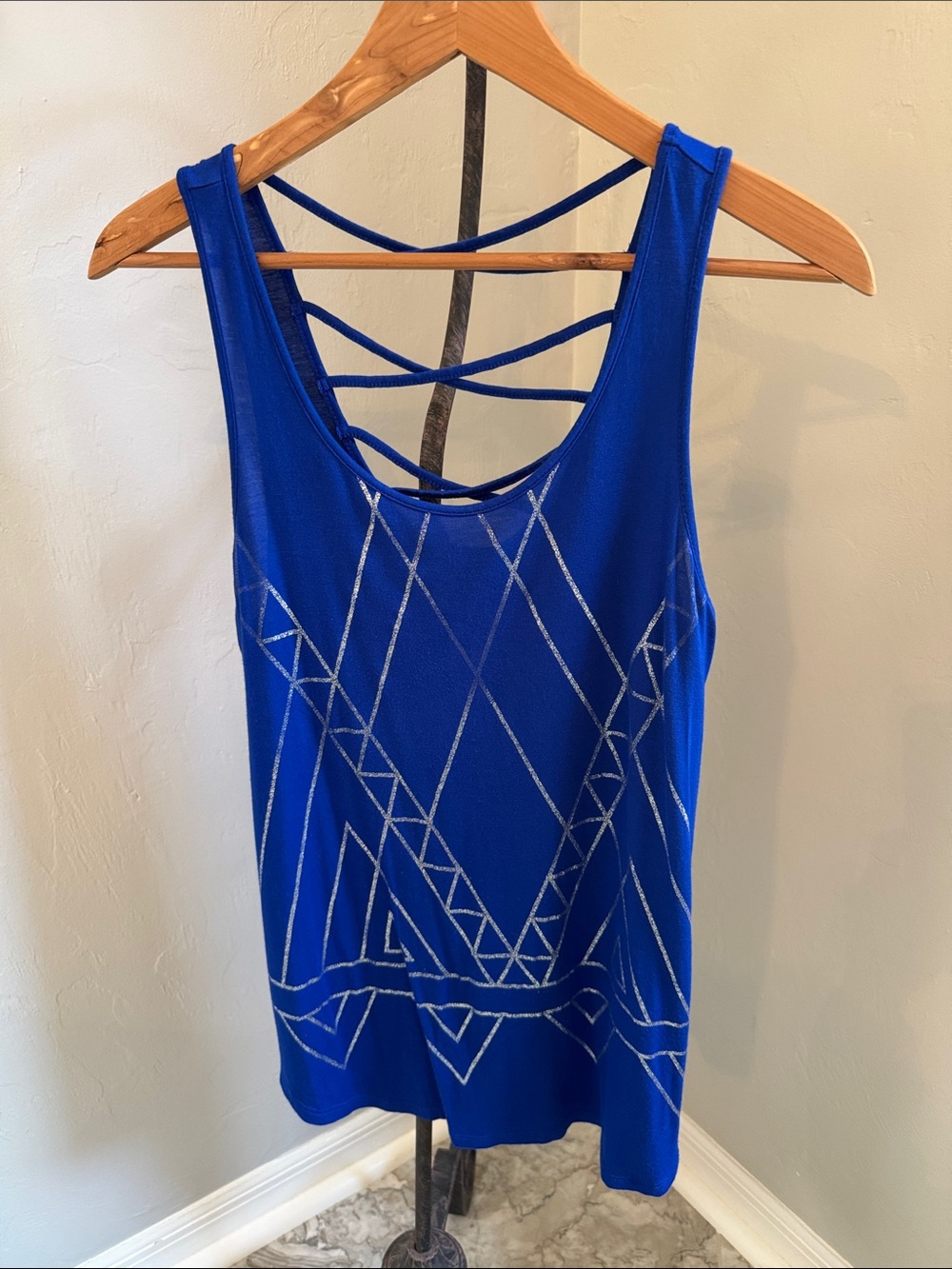 Apt. 9 Royal Blue Strappy Back Geometric Tank